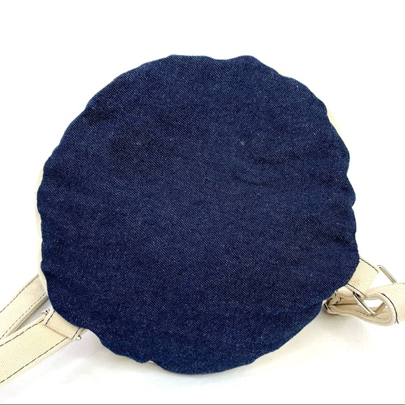 Unbranded Blue Denim Unisex Medium Backpack Cream Straps Trim Zip Pouch Included - Picture 6 of 9